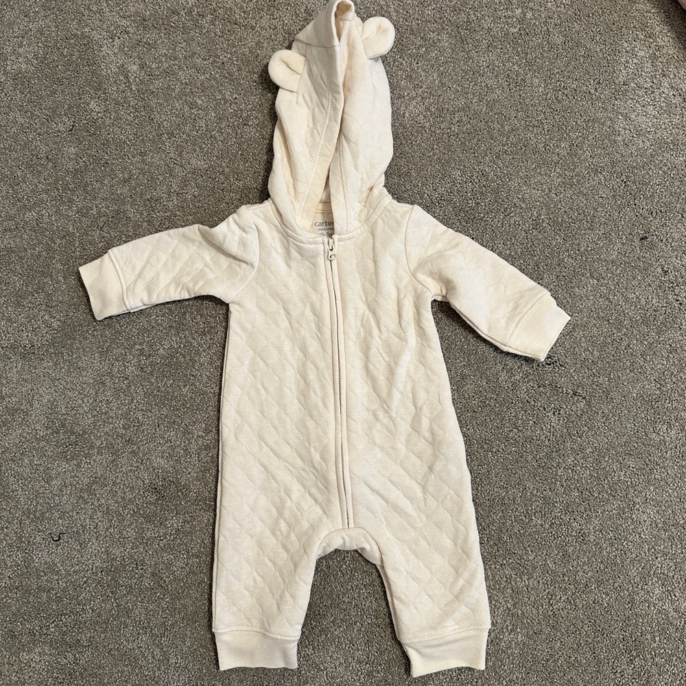 Carter's Cream Quilted Footie with Bear Ears